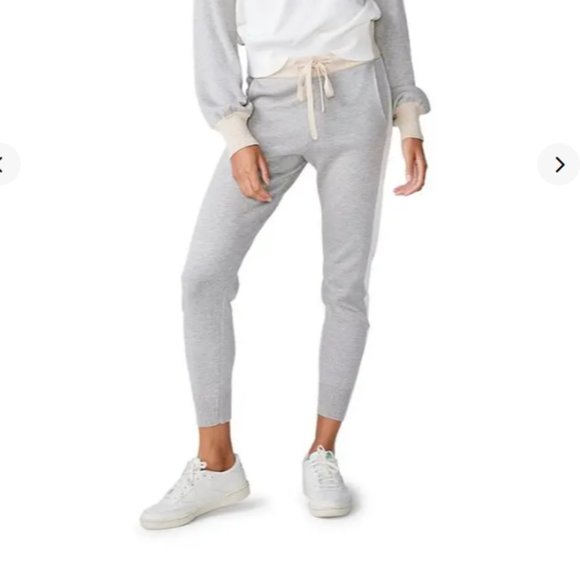 Monrow Knit Colorblock Sporty Sweatpants Joggers in Bone Tan Gray - Picture 1 of 10